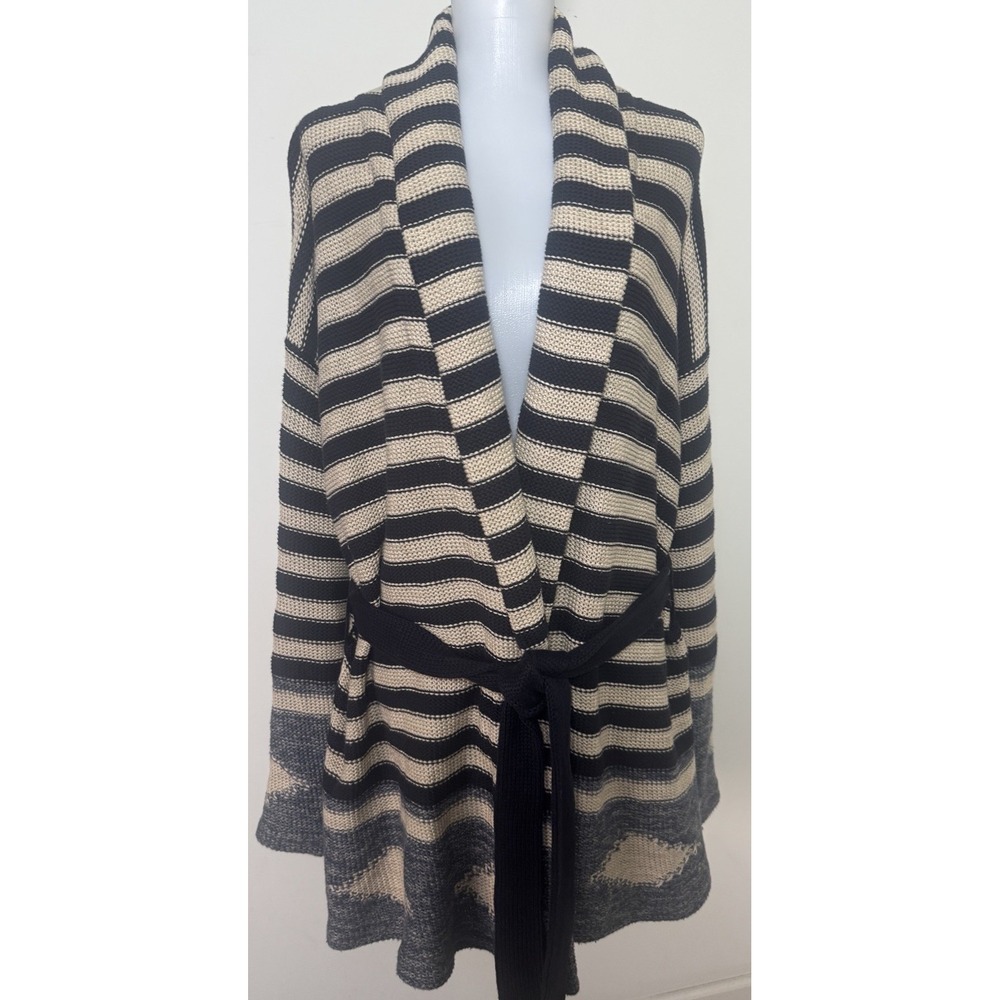 LRL Lauren Jeans Aztec Linen Cotton Cardigan Sweater Striped Shawl Collar Large - Picture 2 of 9